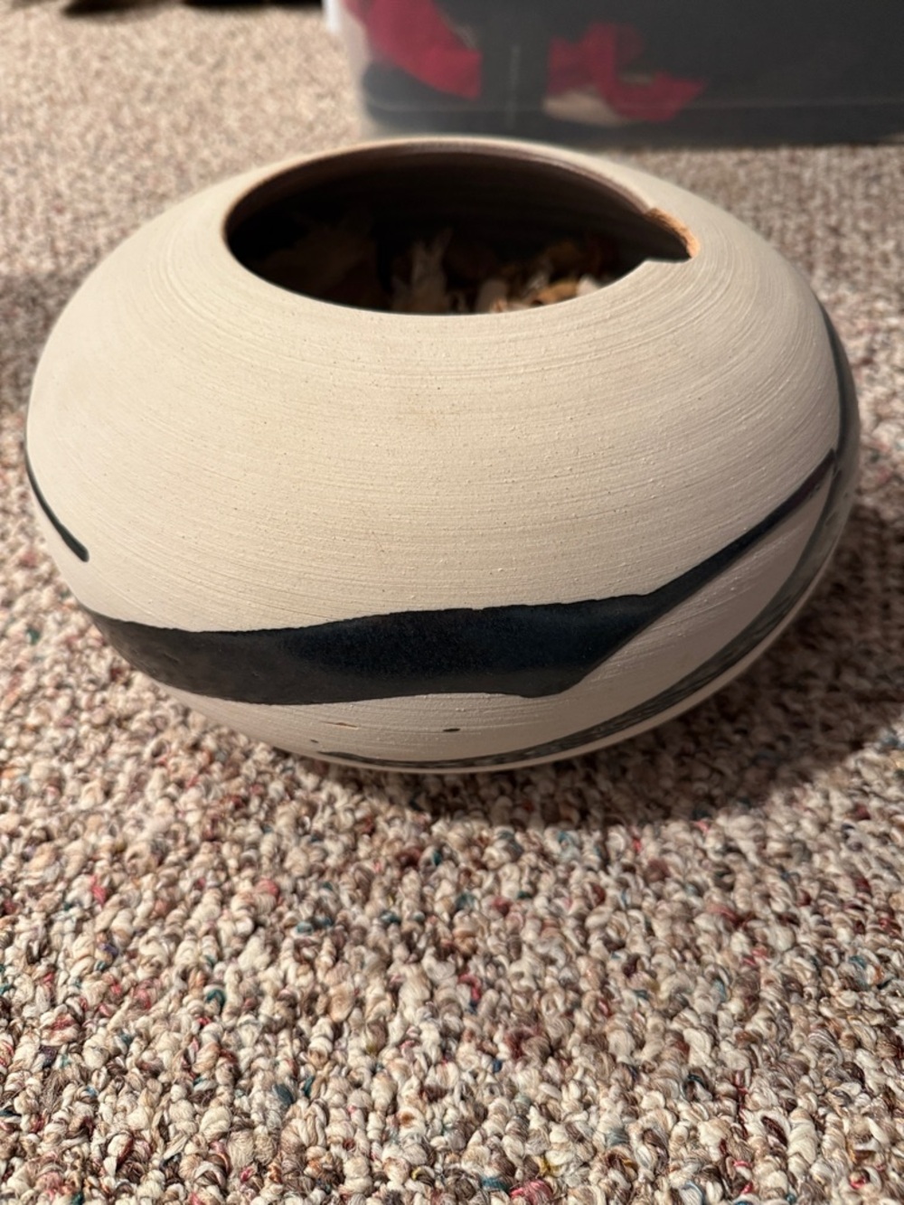 Handcrafted Cream and Black Decorative Ceramic/clay Vase 5” high